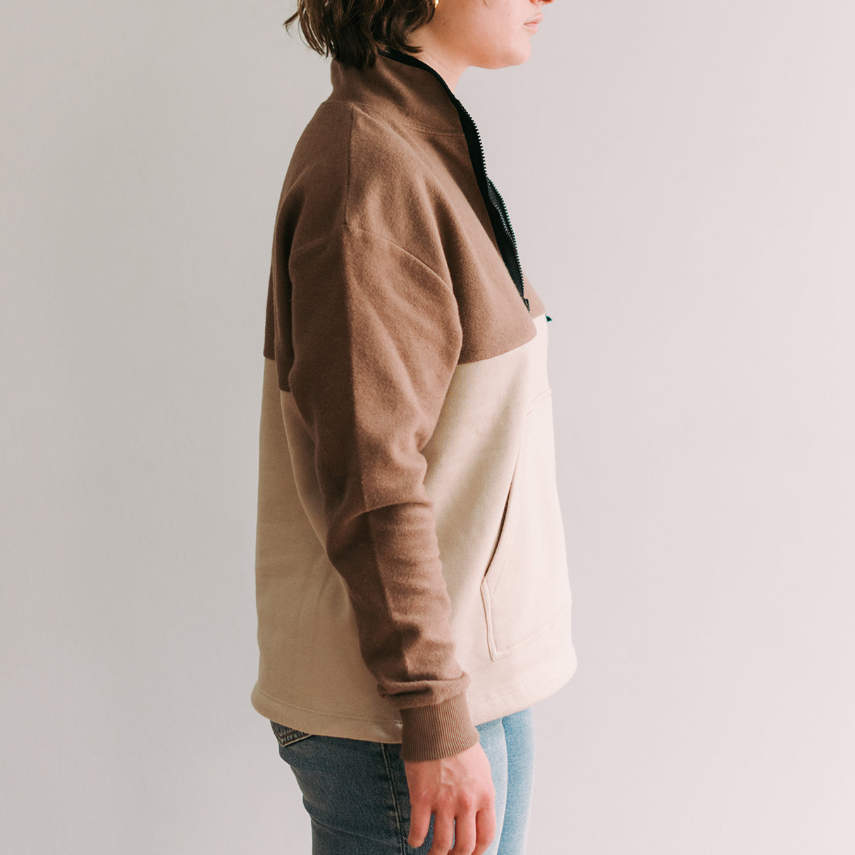 Rotholz Sweatshirt Half Zip Braun & Beige