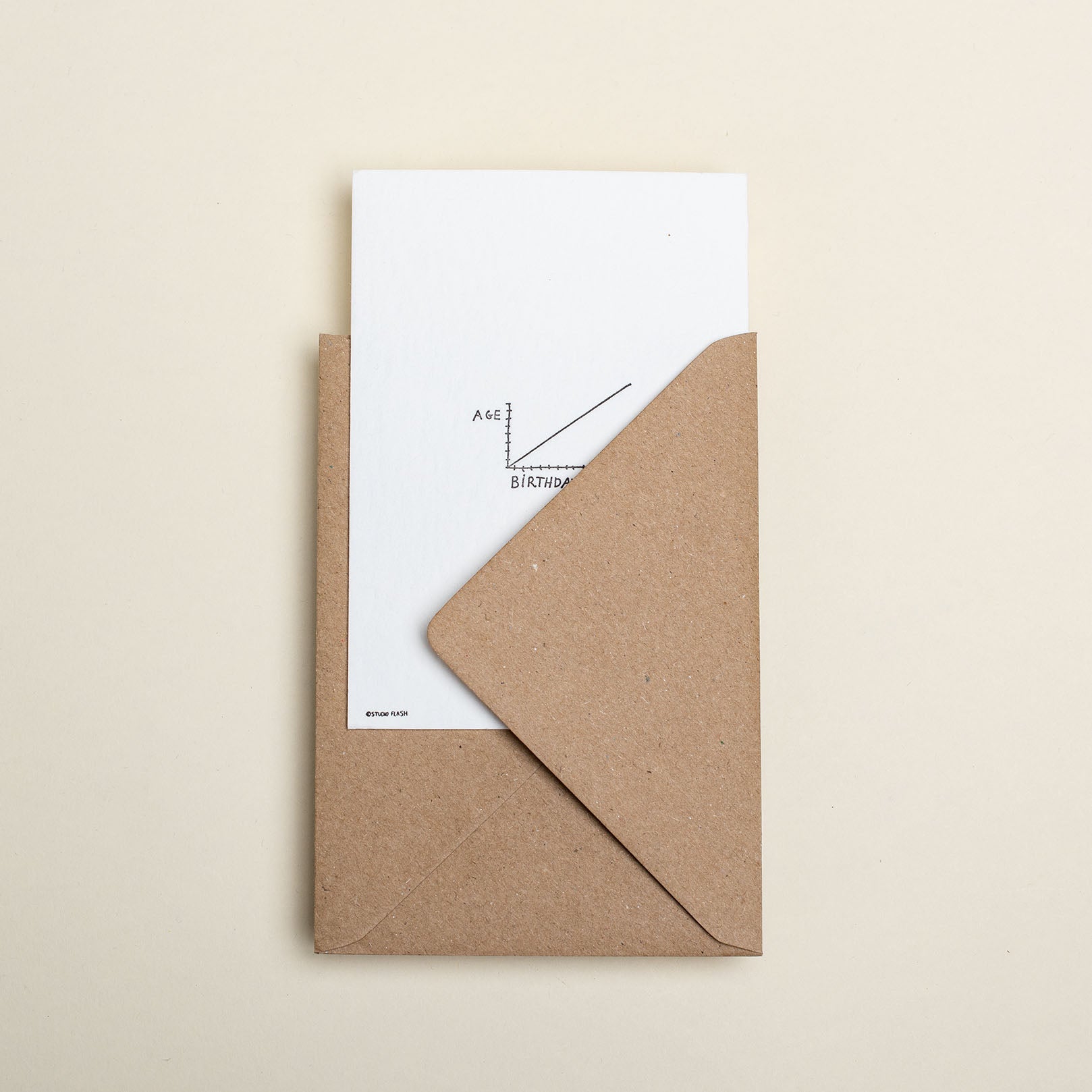 Schwarz weiße Postkarte bedruckte auf Baumwollpapier mit den Maßen 14,8 x 10,5 cm von Studio Flash. Auf der Karte ist eine Skala zwischen Age und Birthdays zu sehen. Die Postkarte ist in einem Kartonfarbenden Umschlag.